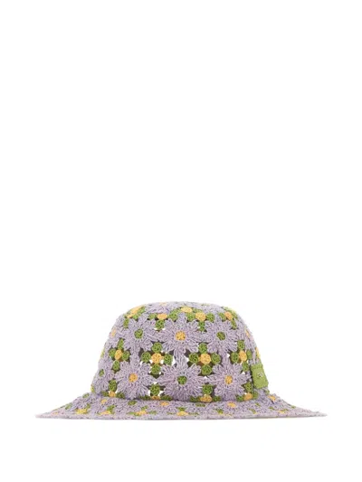 Fendi Embroidered Crochet Bucket Hat In Purple