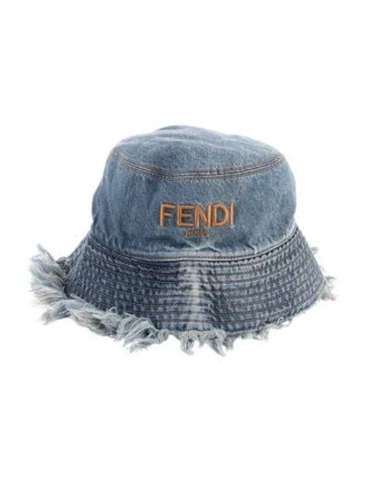 Pre-owned Fendi Embroidered Denim Bucket Hat In Blue