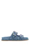 Fendi Ff Embroidered Denim Dual Buckle Slide Sandals In Blublunavy