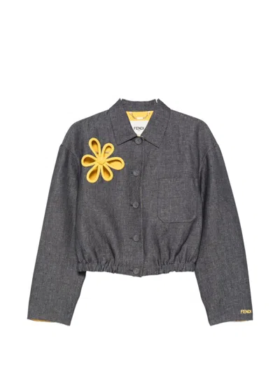 Fendi Embroidered Denim Jacket In Gray