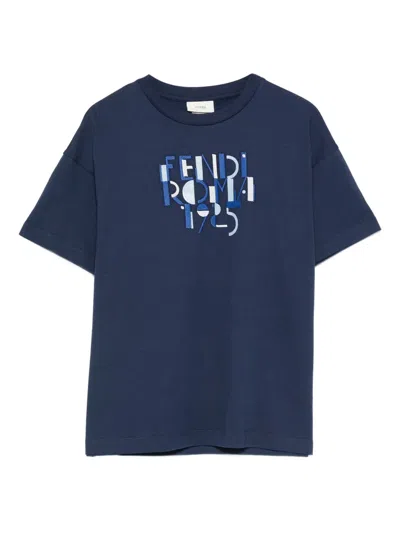 Fendi Kids' Embroidered-design T-shirt In Blue