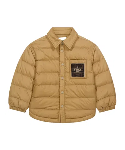 Fendi Embroidered Down Jacket In Nude