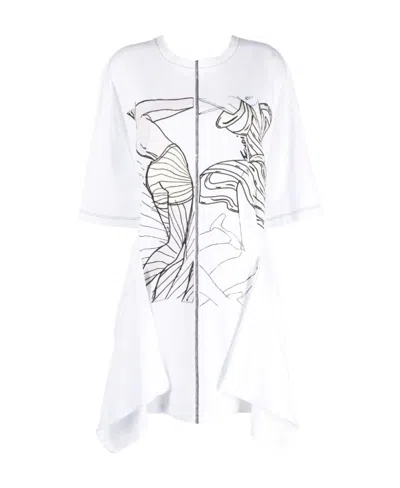 Fendi Embroidered Draped Mini Dress In White