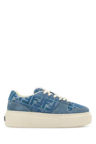 Fendi Match Canvas And Suede Low-top Sneakers In Blue