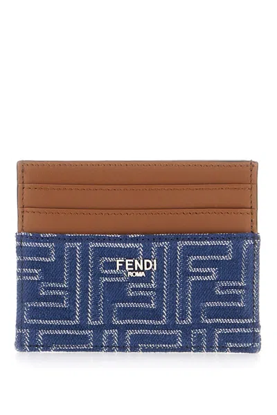 Fendi Jacquard Ff Fabric Cardholder With Denim Effect In Blue