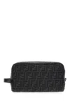 Fendi Ff Fabric Toiletry Case With Leather Handle In Black