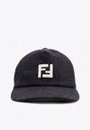 Fendi Men Denim Baseball Hat With Logo Embroidery In Black