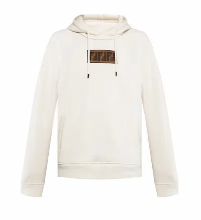 Pre-owned Fendi Embroidered Ff Logo Cream White Hoodie