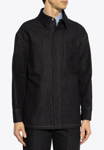 Fendi Embroidered Ff Long-sleeved Denim Jacket