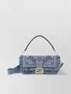 Fendi Embroidered Fringe Top Handle Shoulder Bag In Blue