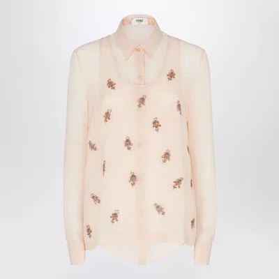 Fendi Embroidered Georgette Mini Shirt In Pink