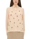 Fendi Silk Blouse With Collar And Floral Embroidery In Metallic