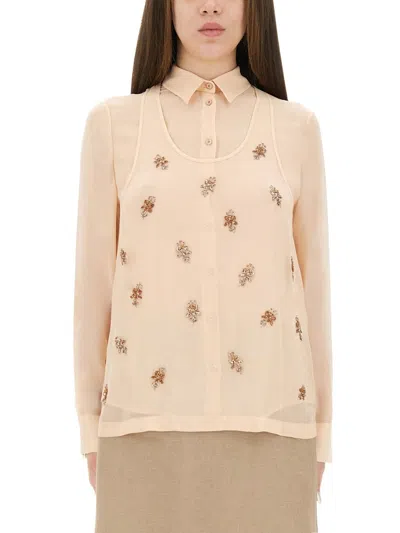 FENDI EMBROIDERED GEORGETTE TOP