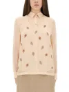 Fendi Embroidered Georgette Top In Neutral