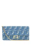 Fendi Wallet On Chain Baguette With Shoulder Strap With All-over Ff Motif In Denim