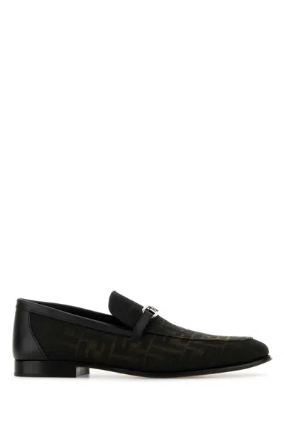 Fendi Embroidered Jacquard  O Lock Loafers In Tabacneroneronero