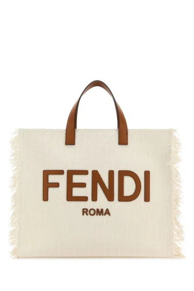 Fendi Embroidered Jacquard Shopping Bag In Grey