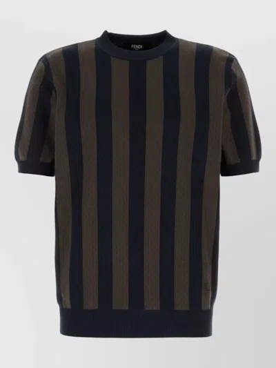 Fendi Embroidered Knit Striped Crew Neck T-shirt In Multi