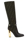 FENDI EMBROIDERED LEATHER AND FABRIC DELFINA BOOTS