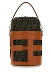 FENDI FENDI EMBROIDERED LEATHER AND JACQUARD STEP OUT BUCKET BAG