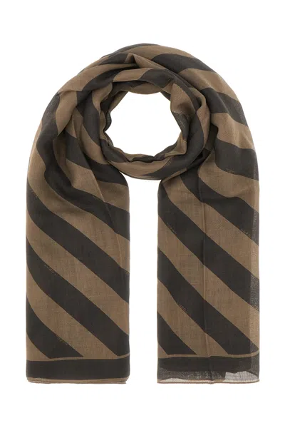 Fendi Embroidered Linen And Wool Scarf In Tabacco Moro