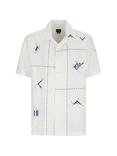 Fendi Embroidered Linen Shirt In White