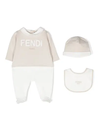 Fendi Embroidered-logo Babygrow Set In Neutrals