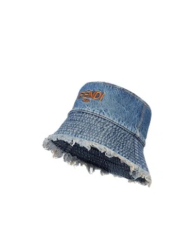 Fendi Embroidered-logo Bucket Hat In Blue