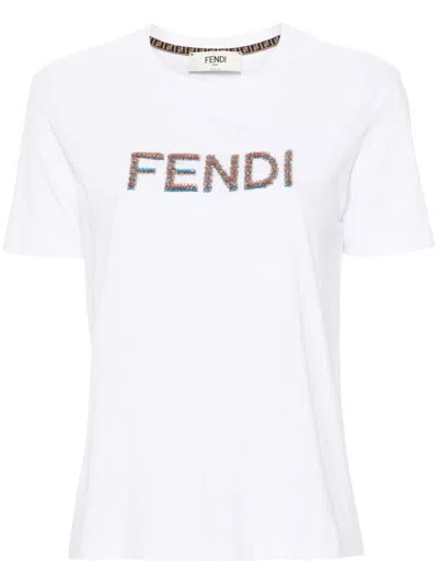 FENDI FENDI EMBROIDERED LOGO COTTON T-SHIRT