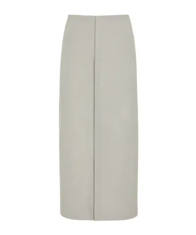 Fendi Embroidered-logo Midi Skirt In Gray