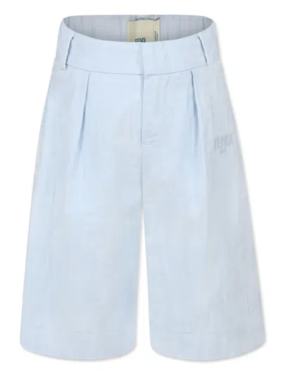 FENDI EMBROIDERED-LOGO PLEATED SHORTS