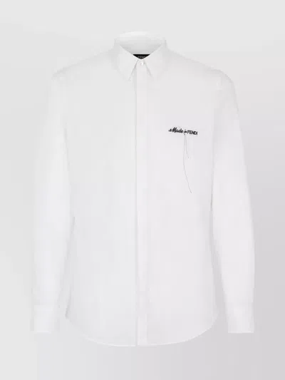 Fendi Embroidered Logo Shirt Curved Hem In White
