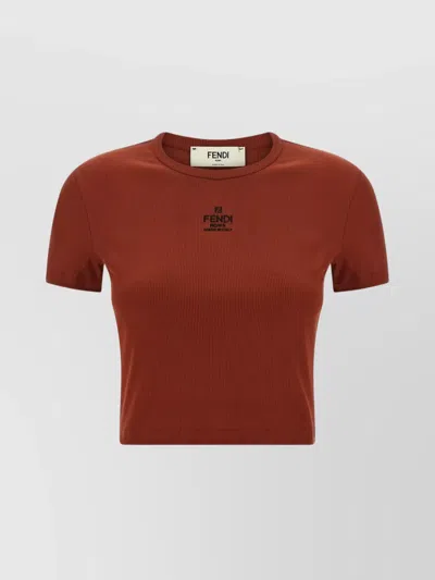 FENDI EMBROIDERED LOGO SHORT SLEEVE TOP