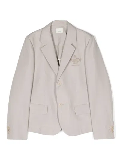 Fendi Kids' Embroidered-logo Single-breasted Blazer In Neutrals