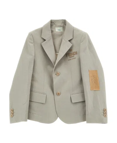 Fendi Embroidered-logo Single-breasted Blazer In Nude