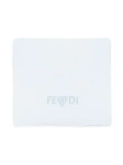 Fendi Embroidered-logo Square Blanket In Blue