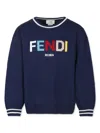 Fendi Blue Sweater For Kids With Logo In Blue