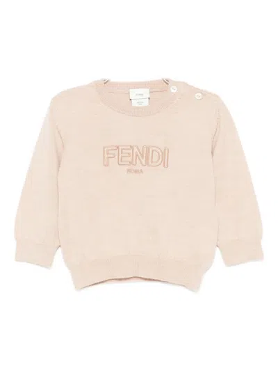 Fendi Babies' Embroidered-logo Sweater In Neutral