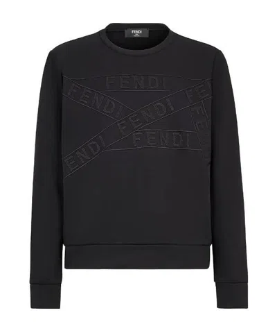 Fendi Embroidered Logo Sweatshirt In Black