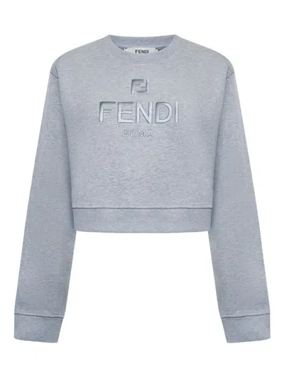 Fendi Embroidered Logo Sweatshirt In Gray