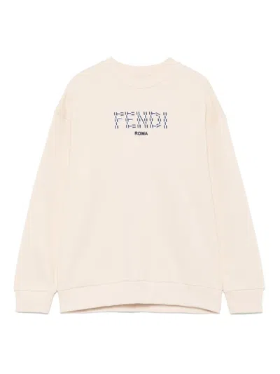 Fendi Kids' Embroidered-logo Sweatshirt In Neutrals