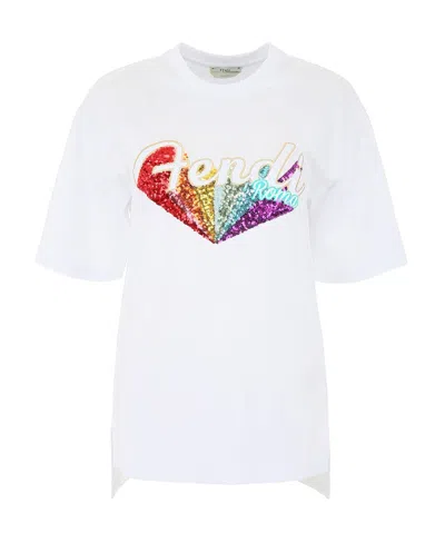 Fendi Embroidered Logo T-shirt In White