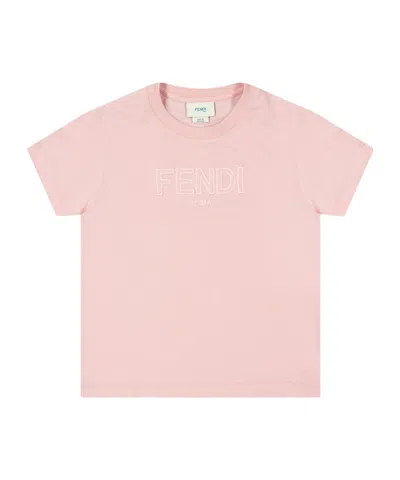 Fendi Embroidered Logo T-shirt In Pink
