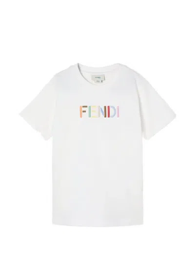 Fendi Kids' Embroidered Logo-patch T-shirt In White