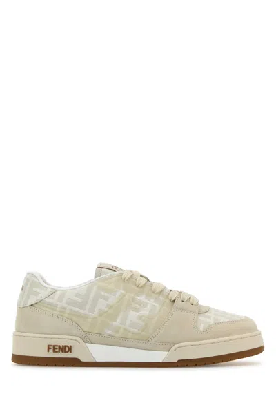 Fendi Embroidered Match Sneakers In Neutral