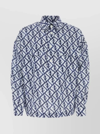 Fendi Embroidered Motif Linen Shirt In Blue