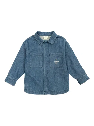 Fendi Babies' Embroidered-pocket Denim Shirt In Blue