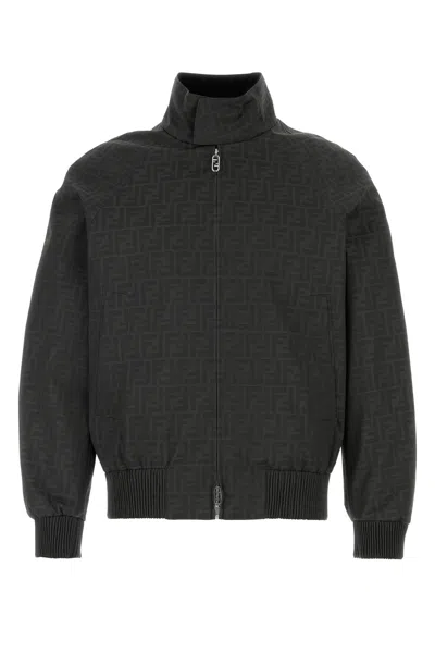Fendi Embroidered Polyester Blend Bomber Jacket In Black