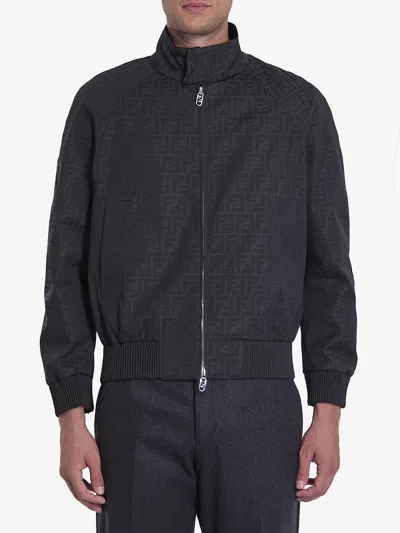 Fendi Embroidered Polyester Blend Bomber Jacket In Blue