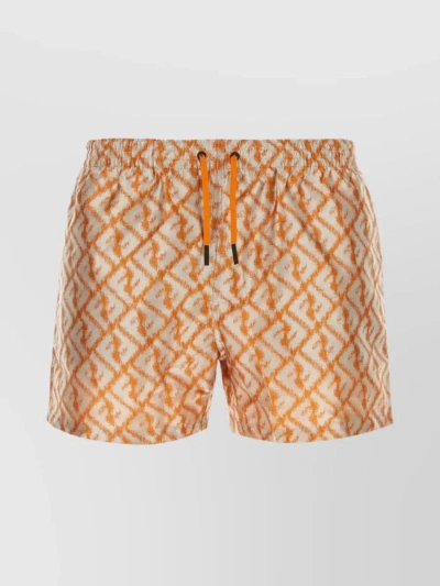 Fendi Embroidered Polyester Swim Shorts In Cream